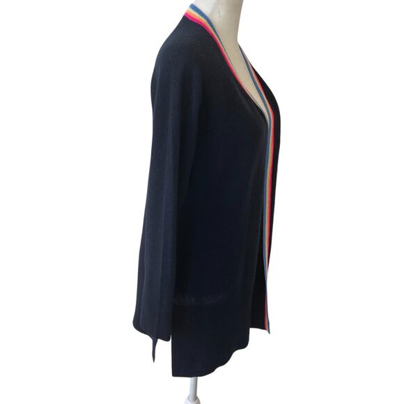 Hannah Rose NWT Navy Blue Rainbow Trim Cashmere Cardigan Womens Size Small NEW - Picture 4 of 6